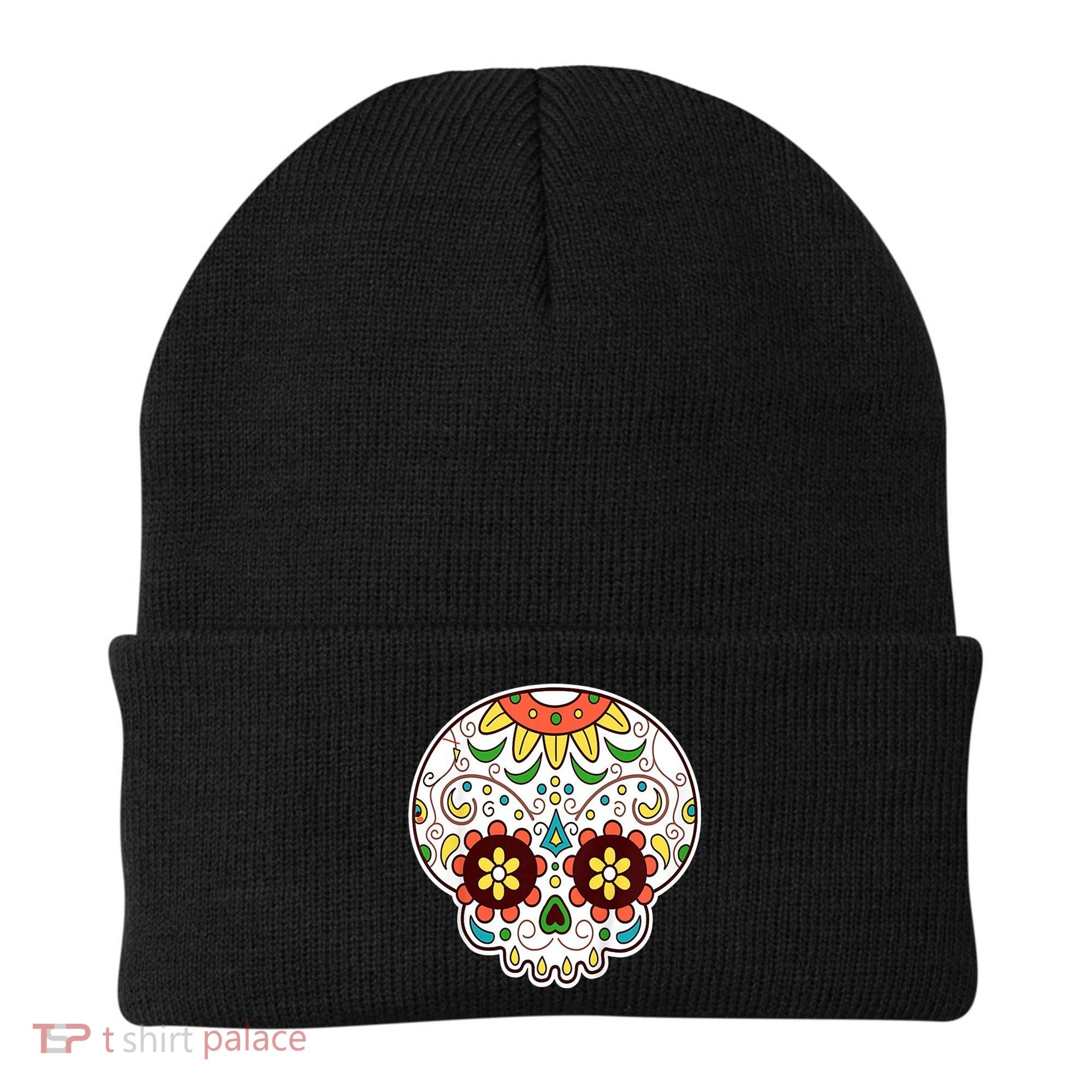 DOD Day Of The Dead Sugar Floral Skull Head Beanie