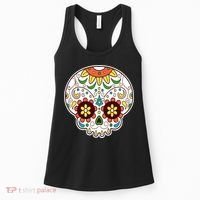 DOD Day Of The Dead Sugar Floral Skull Head Women's Tank Top thumb 0