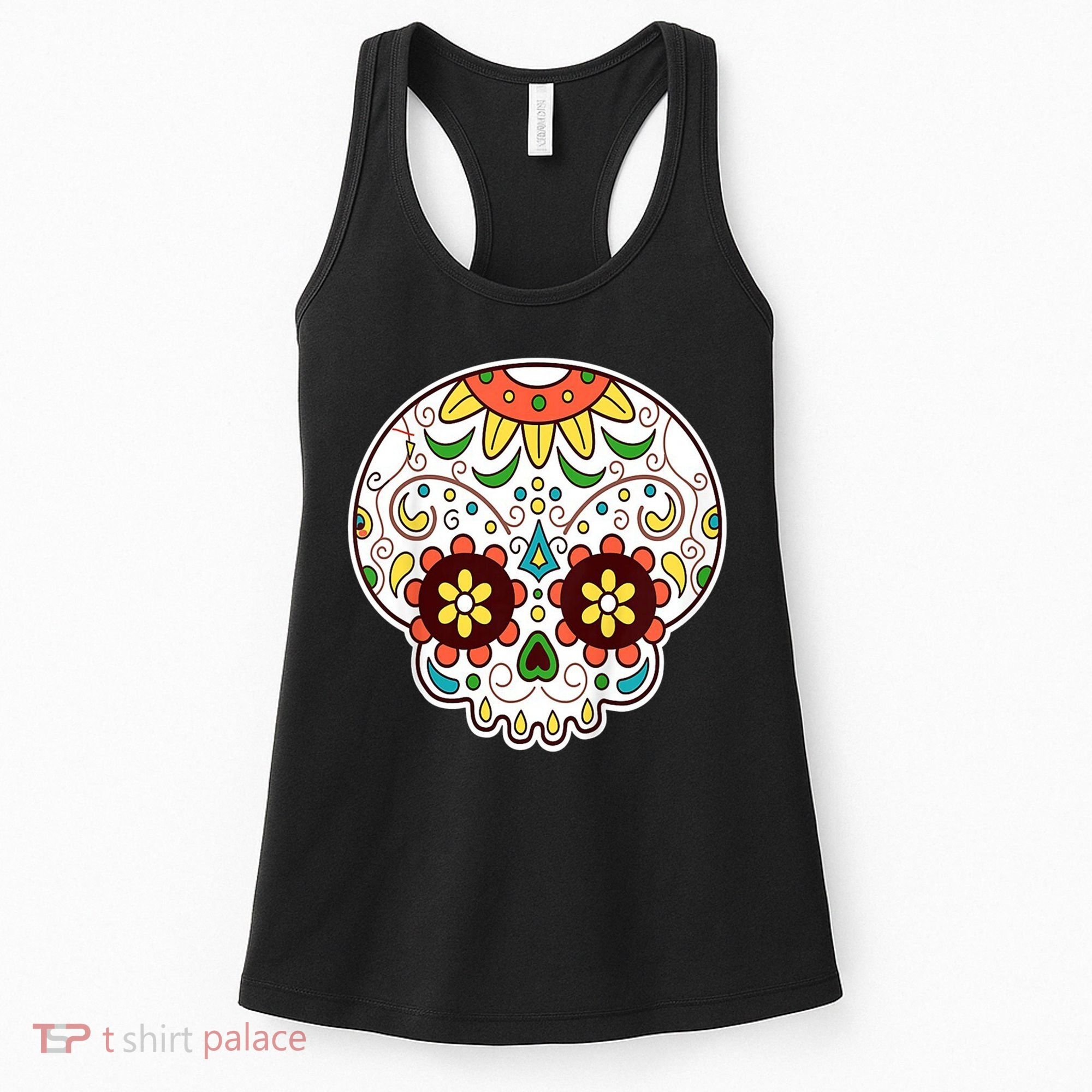 DOD Day Of The Dead Sugar Floral Skull Head Women's Tank Top
