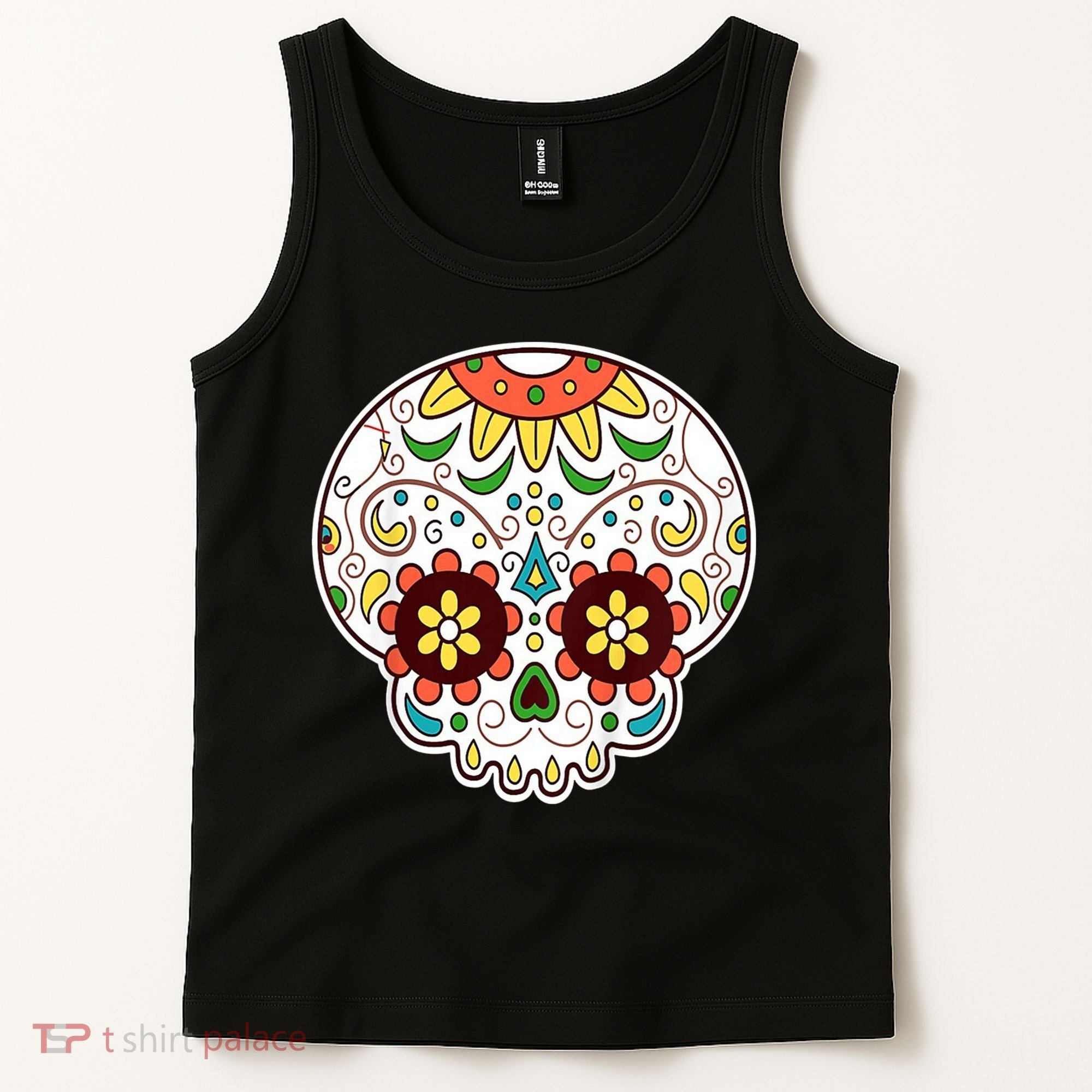 DOD Day Of The Dead Sugar Floral Skull Head Tank Top