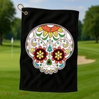 DOD Day Of The Dead Sugar Floral Skull Head Golf Towel thumb 1