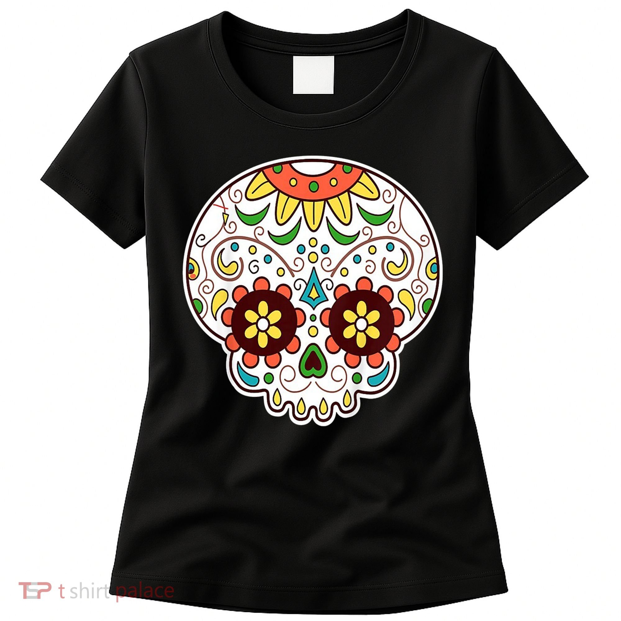 DOD Day Of The Dead Sugar Floral Skull Head Women's T-Shirt
