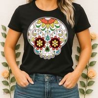 DOD Day Of The Dead Sugar Floral Skull Head Women's T-Shirt thumb 2