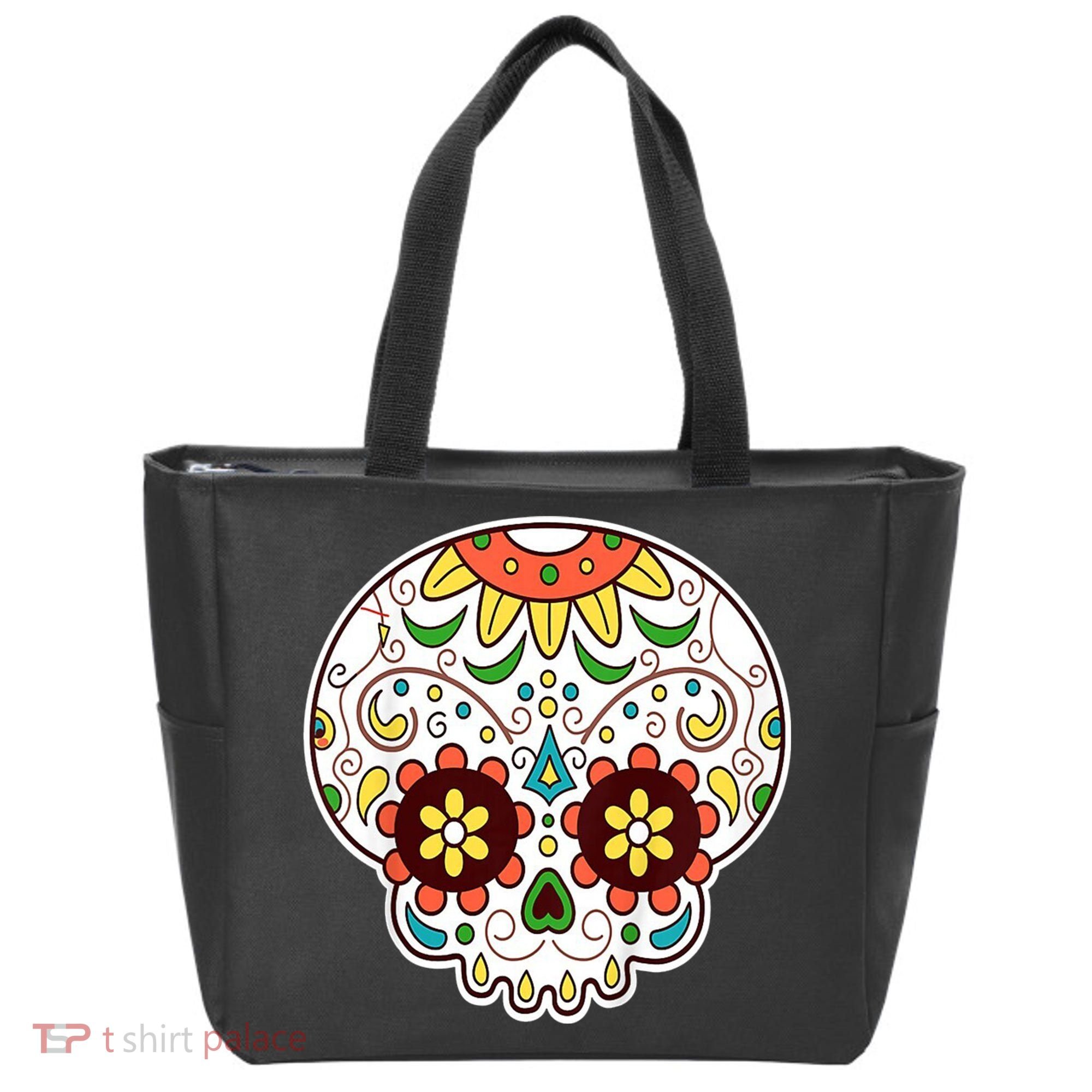 DOD Day Of The Dead Sugar Floral Skull Head Tote Bag