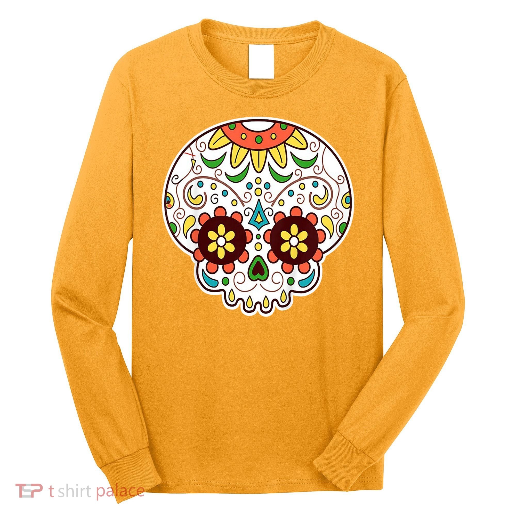 DOD Day Of The Dead Sugar Floral Skull Head Long Sleeve Shirt