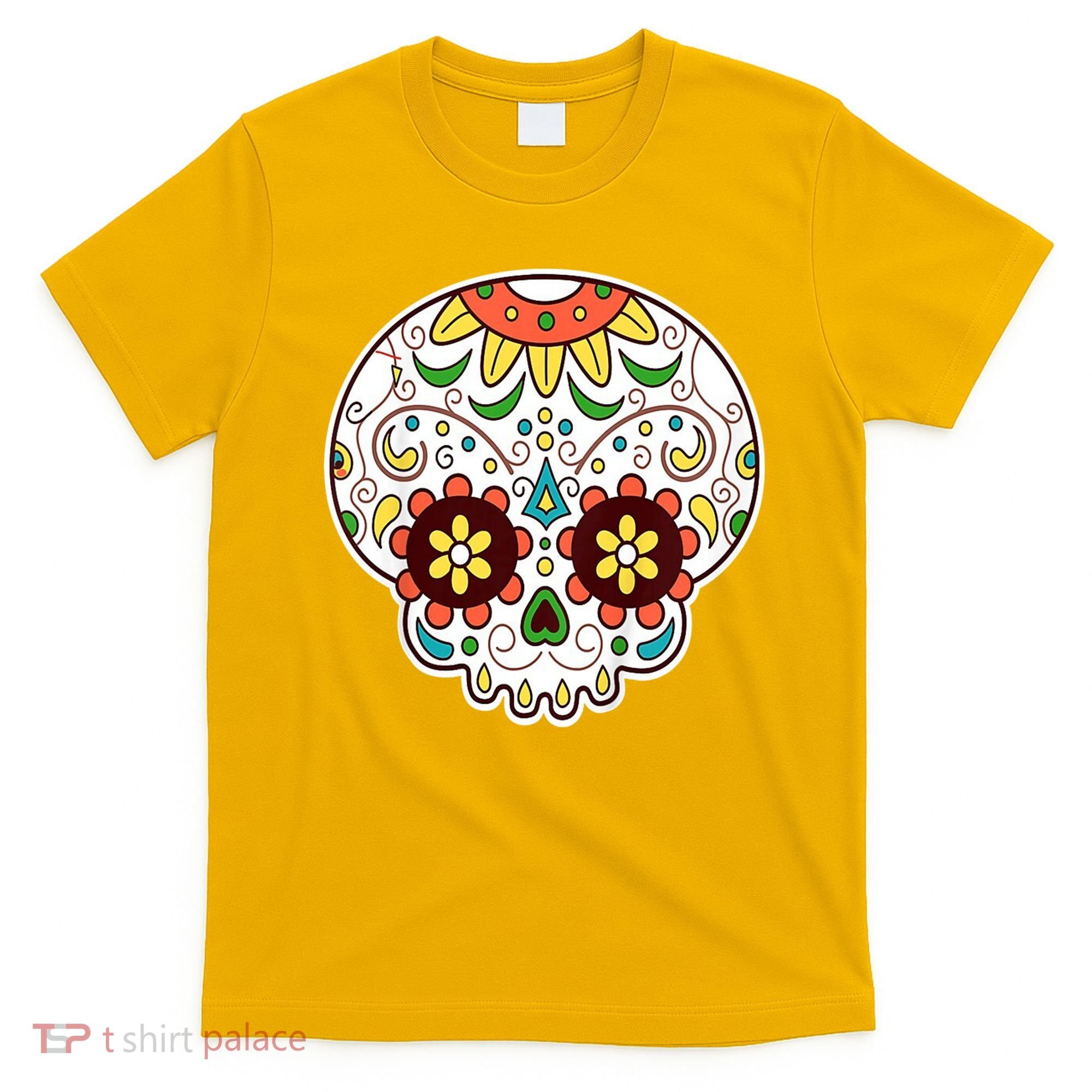 DOD Day Of The Dead Sugar Floral Skull Head T-Shirt