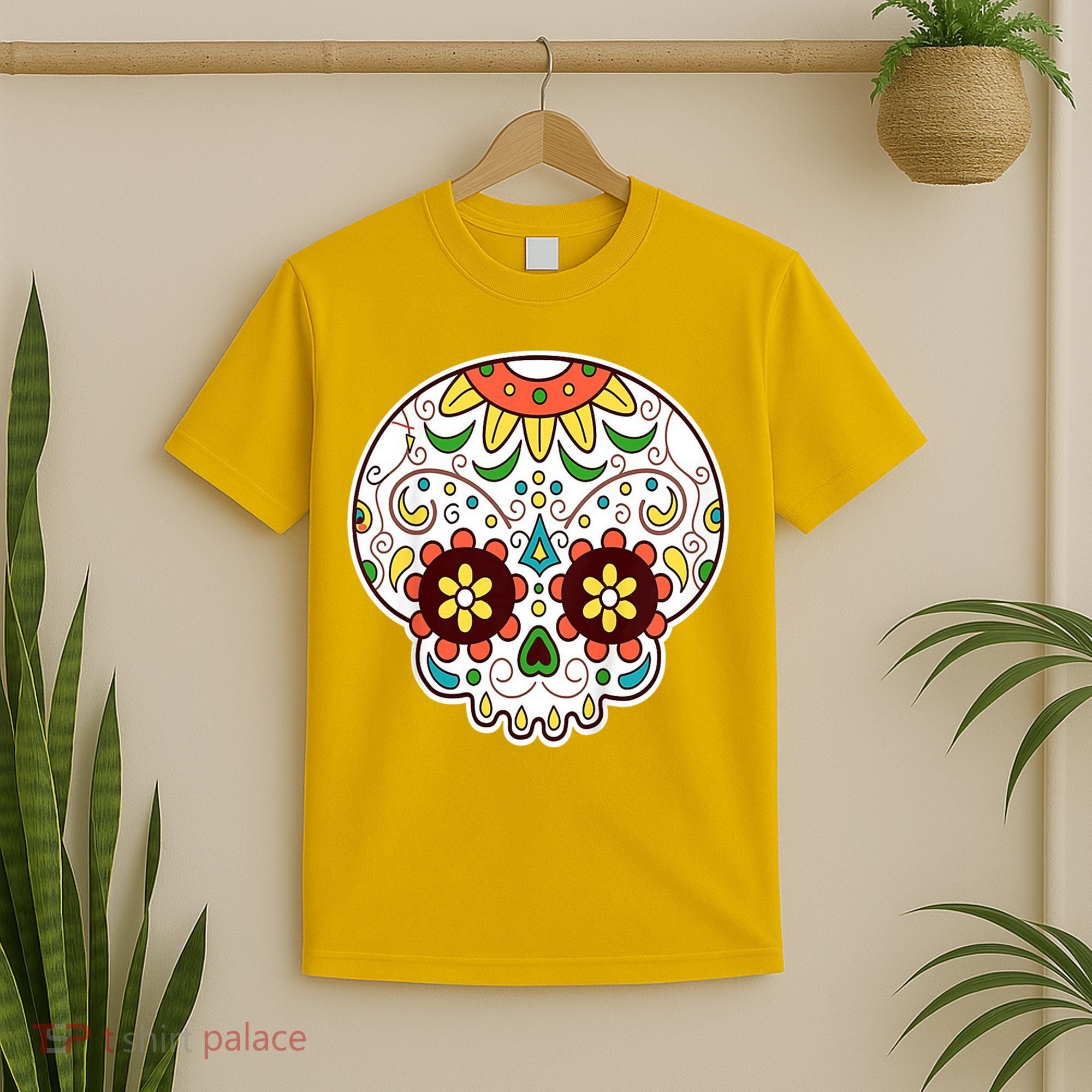 DOD Day Of The Dead Sugar Floral Skull Head T-Shirt