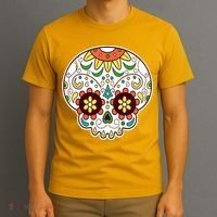 DOD Day Of The Dead Sugar Floral Skull Head T-Shirt thumb 3