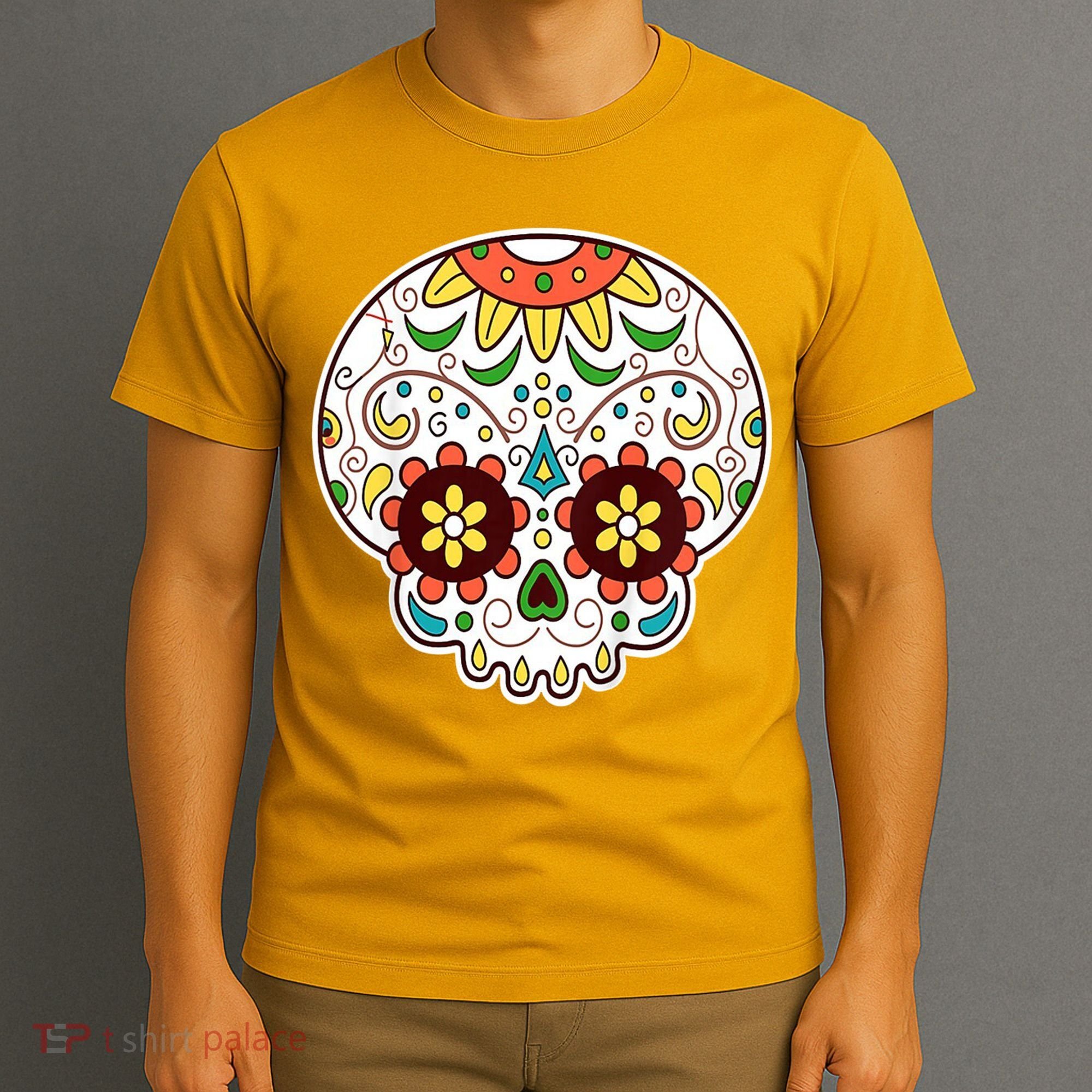 DOD Day Of The Dead Sugar Floral Skull Head T-Shirt