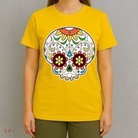 DOD Day Of The Dead Sugar Floral Skull Head T-Shirt thumb 4