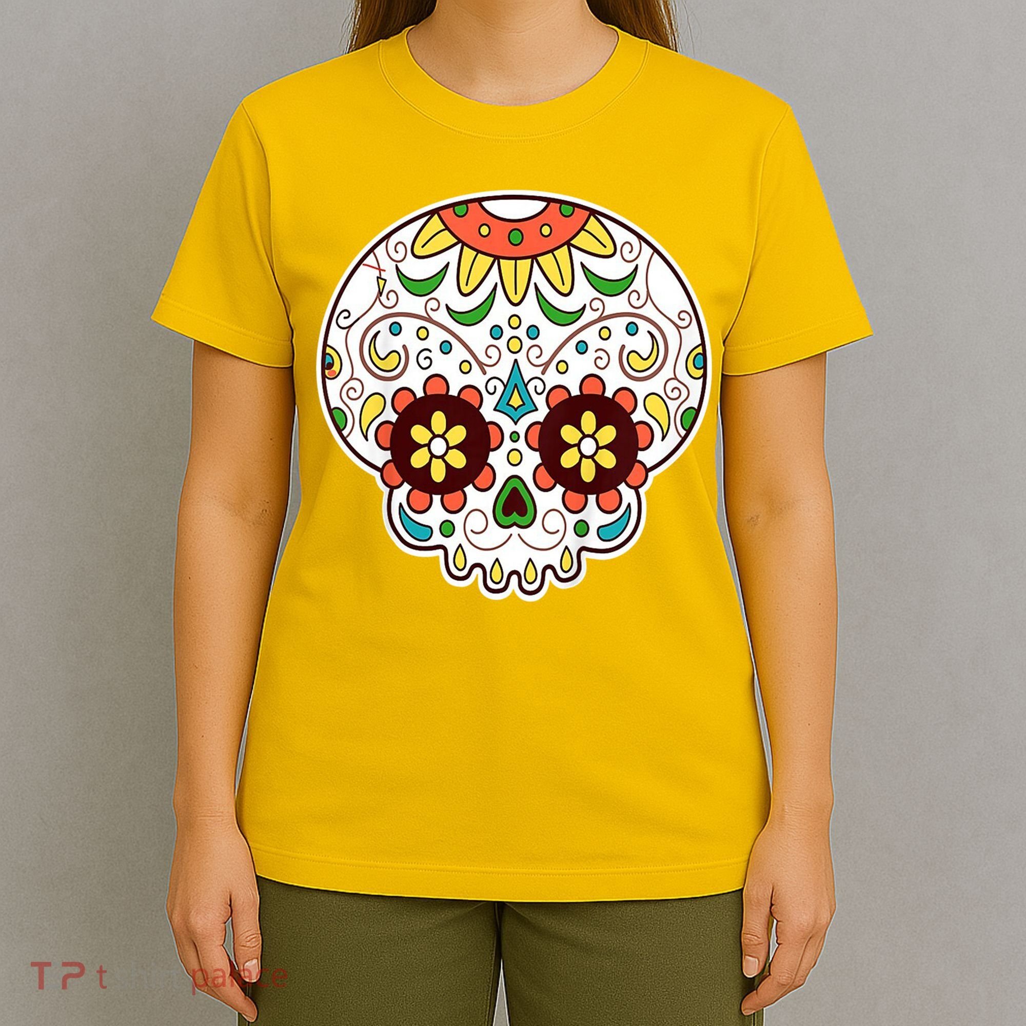 DOD Day Of The Dead Sugar Floral Skull Head T-Shirt