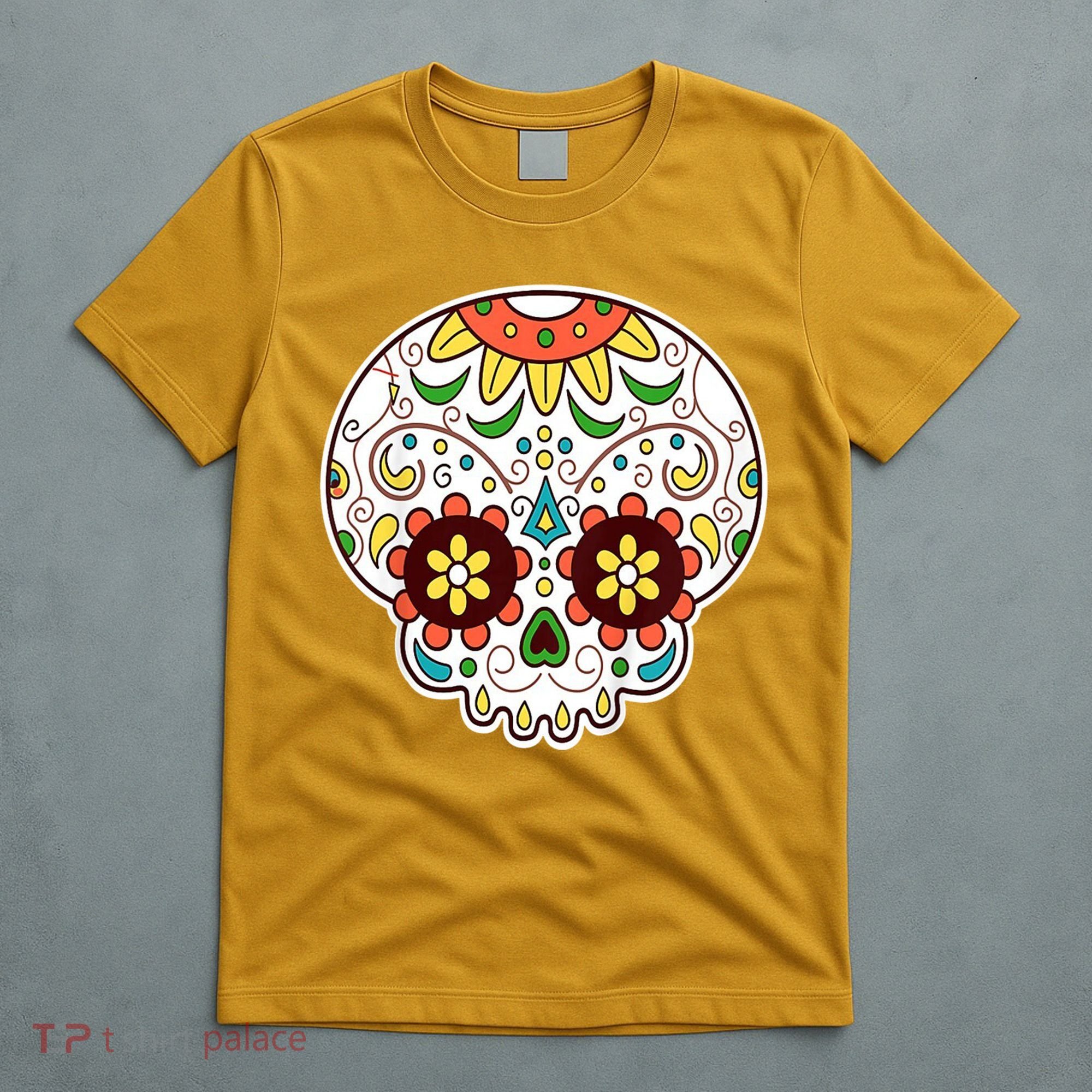 DOD Day Of The Dead Sugar Floral Skull Head T-Shirt