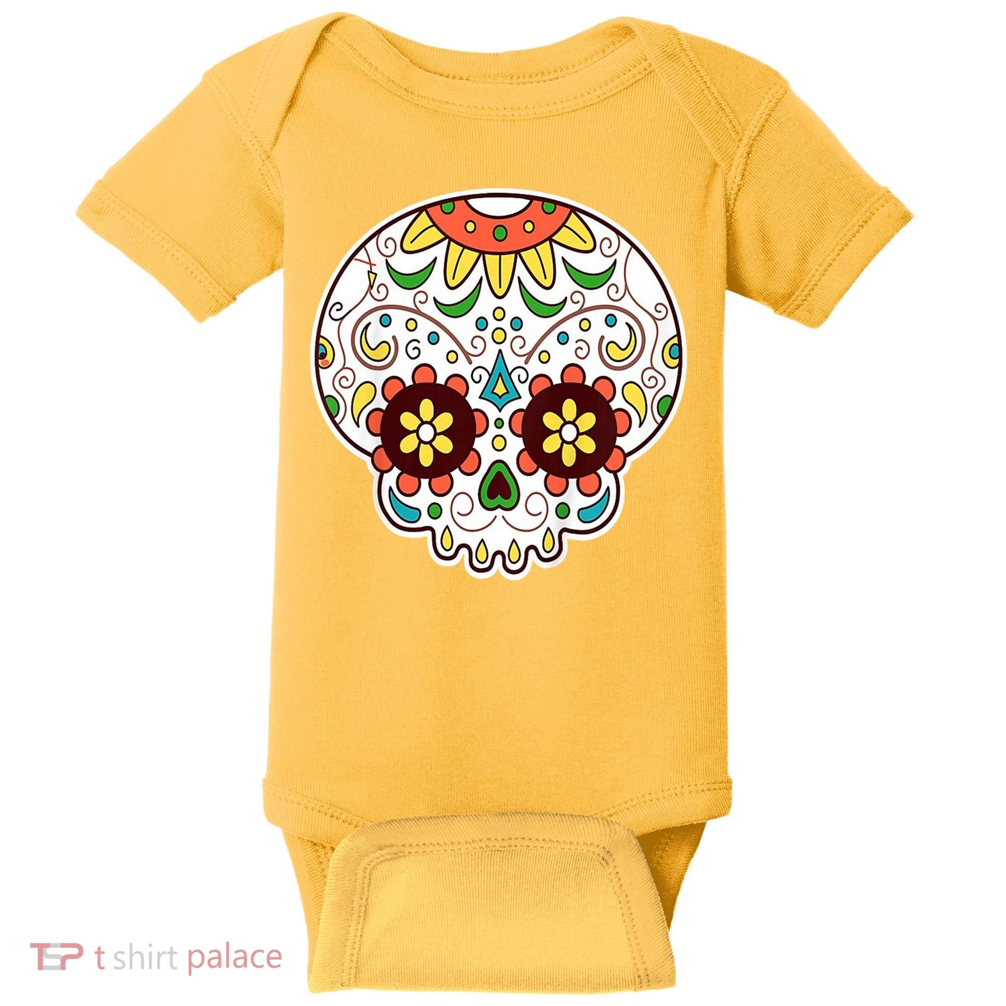 DOD Day Of The Dead Sugar Floral Skull Head Baby Bodysuit