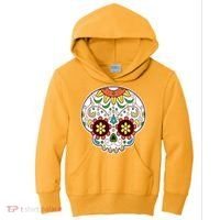 DOD Day Of The Dead Sugar Floral Skull Head Kids Hoodie thumb 0