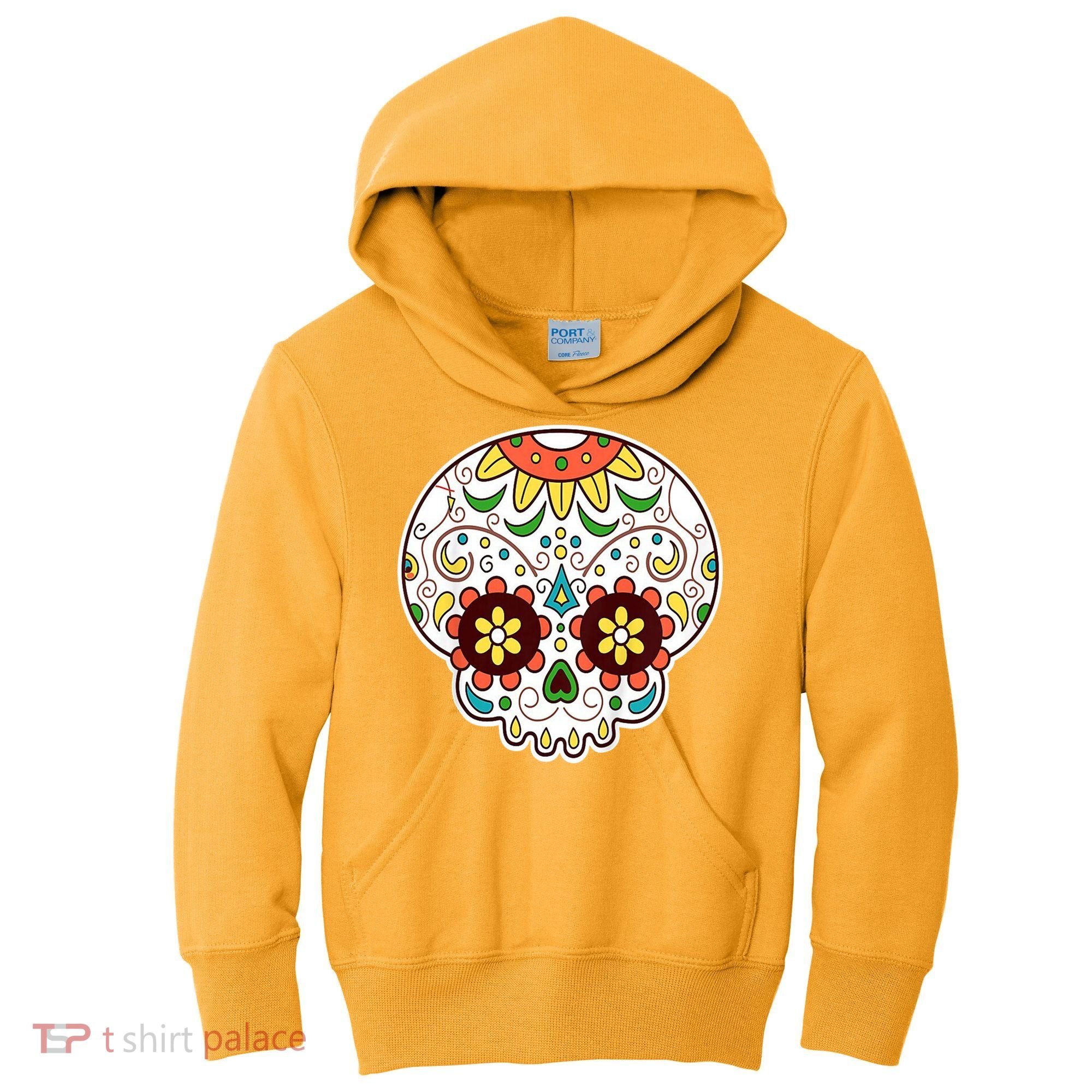 DOD Day Of The Dead Sugar Floral Skull Head Kids Hoodie