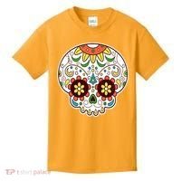 DOD Day Of The Dead Sugar Floral Skull Head Kids T-Shirt thumb 0