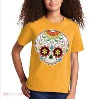 DOD Day Of The Dead Sugar Floral Skull Head Kids T-Shirt thumb 2