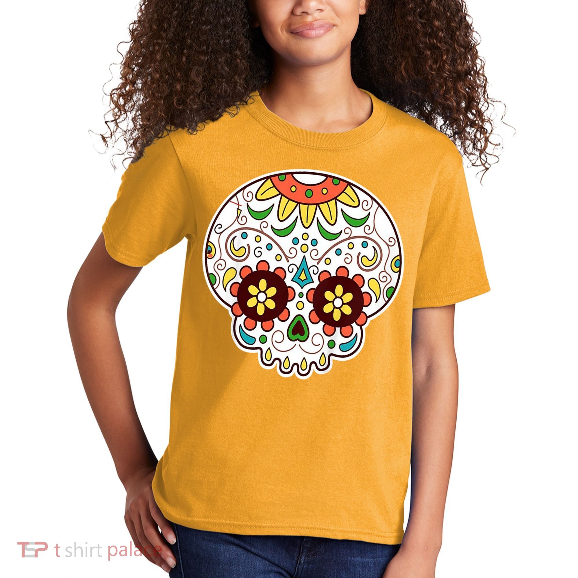 DOD Day Of The Dead Sugar Floral Skull Head Kids T-Shirt