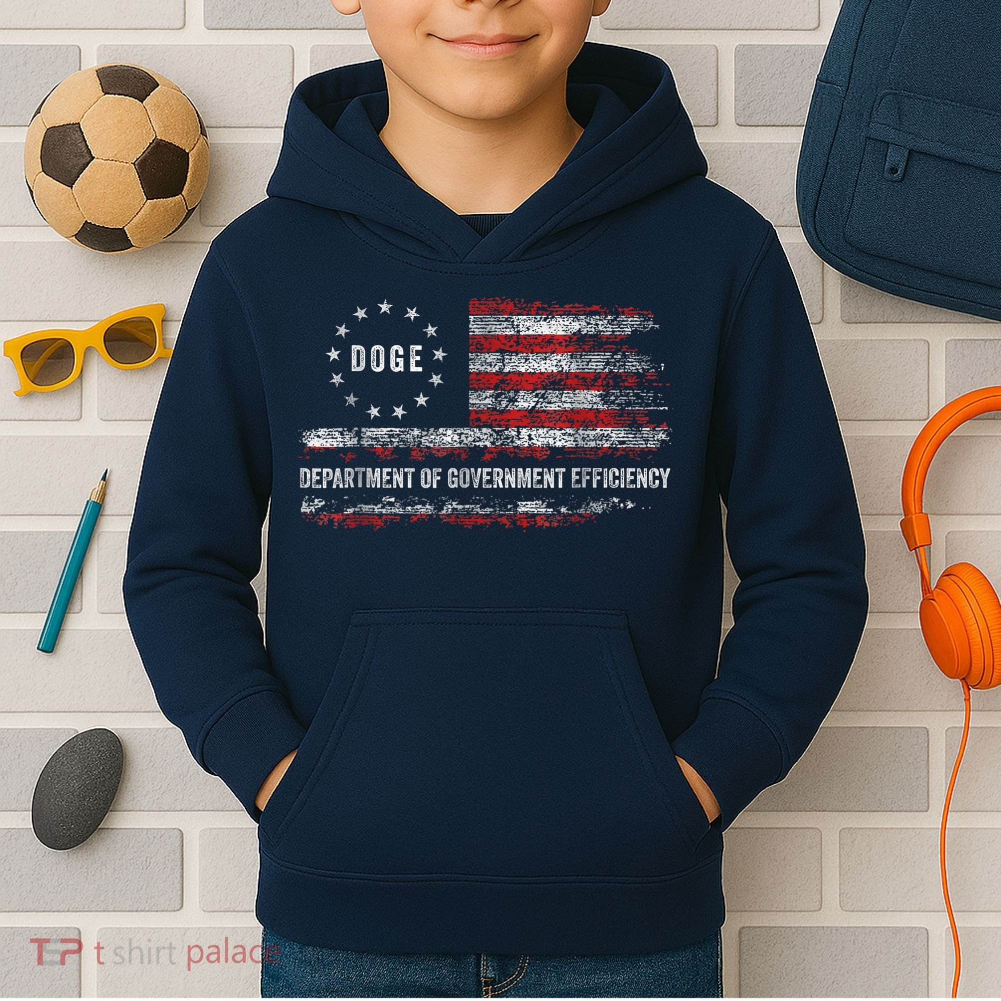 Doge Department Of Government Efficiency D.O.G.E. Us Flag Kids Hoodie