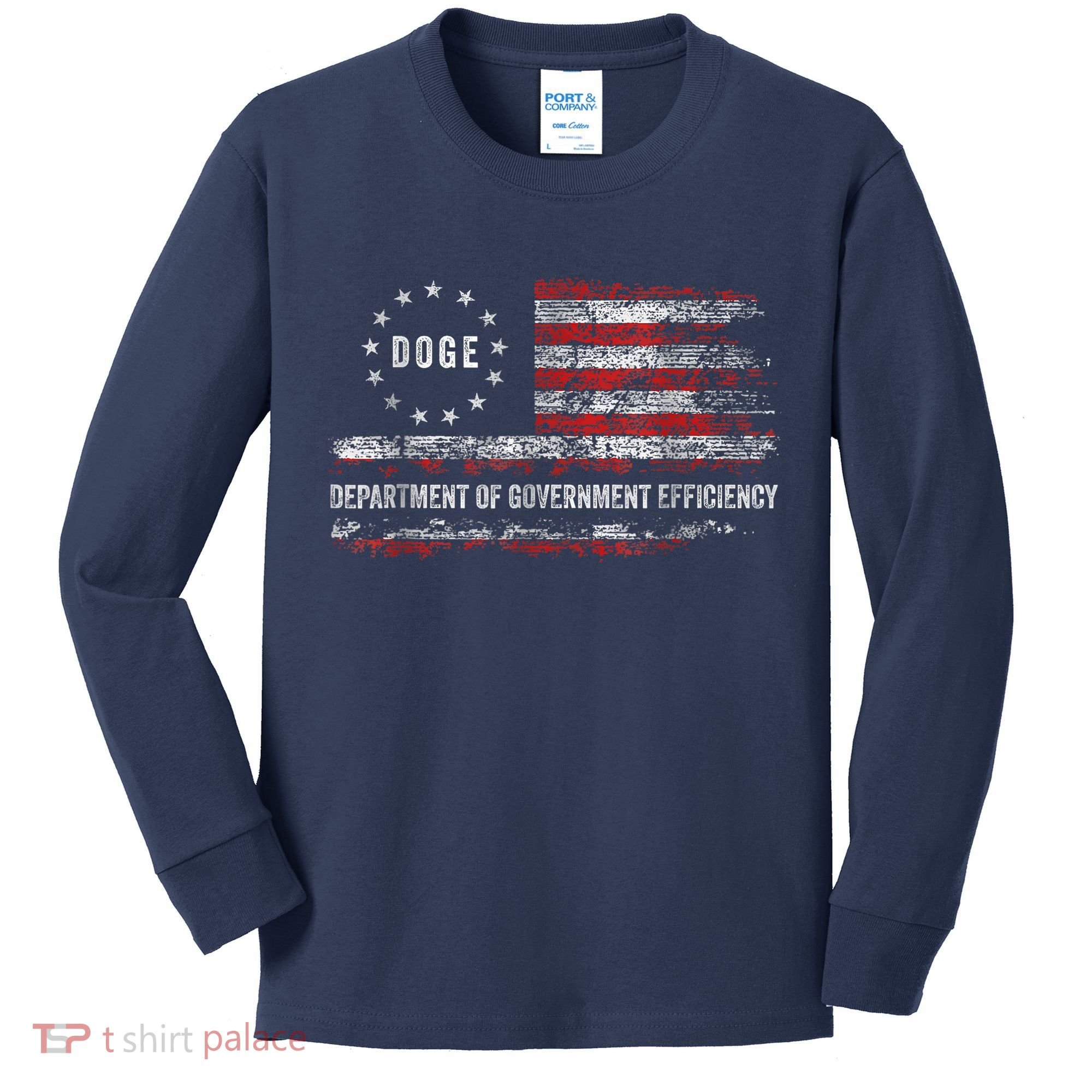 Doge Department Of Government Efficiency D.O.G.E. Us Flag Kids Long Sleeve Shirt