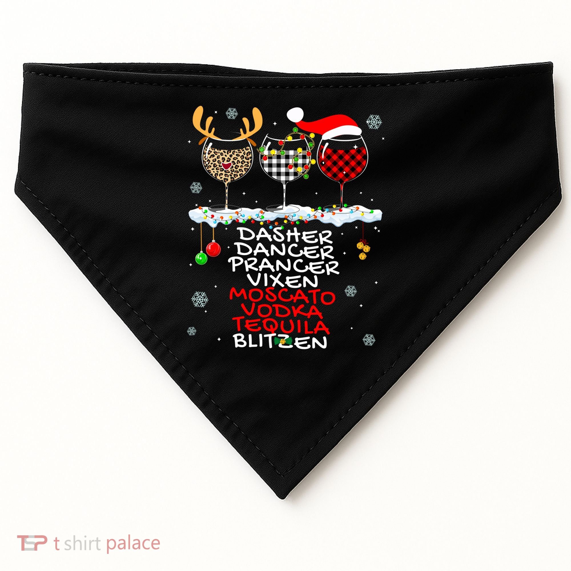 Dasher Dancer Prancer Vixen Moscato Vodka Tequila Blitzen Cool Gift USA-Made Doggie Bandana