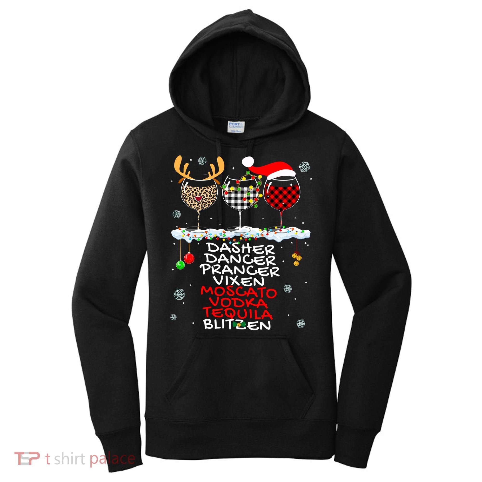 Dasher Dancer Prancer Vixen Moscato Vodka Tequila Blitzen Cool Gift Women's Hoodie