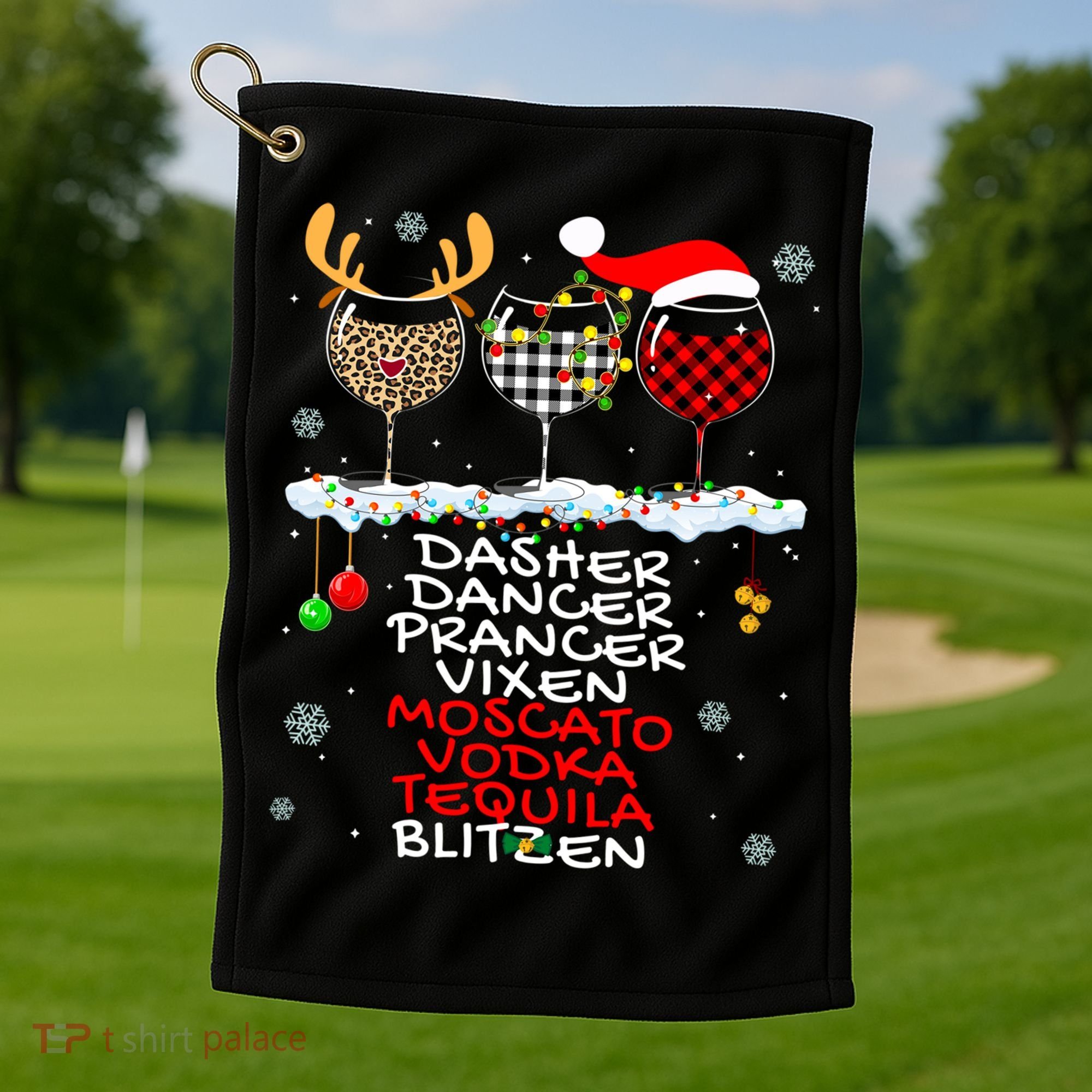 Dasher Dancer Prancer Vixen Moscato Vodka Tequila Blitzen Cool Gift Golf Towel