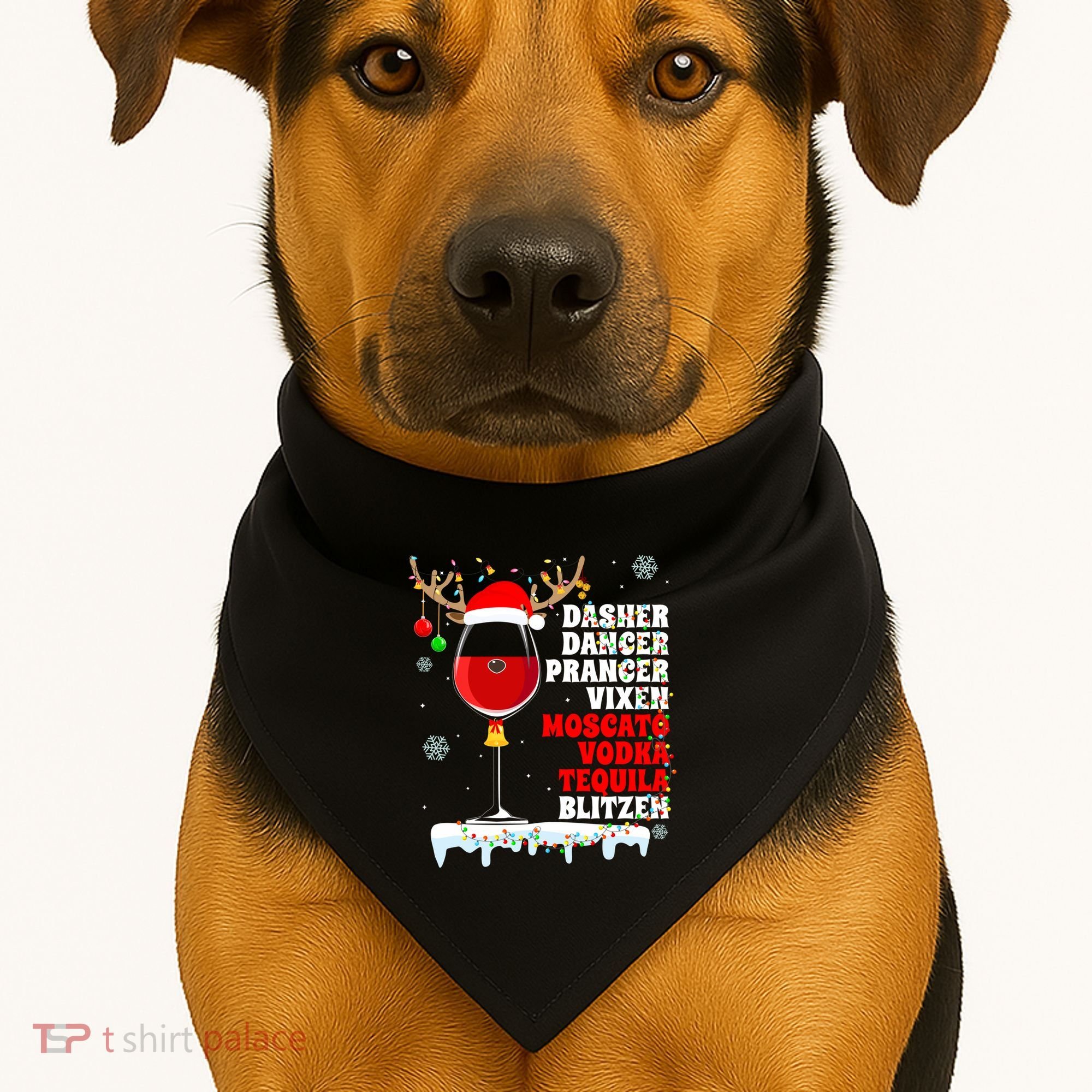 Dasher Dancer Prancer Vixen Moscato Vodka Tequila Blitzen Gift USA-Made Doggie Bandana