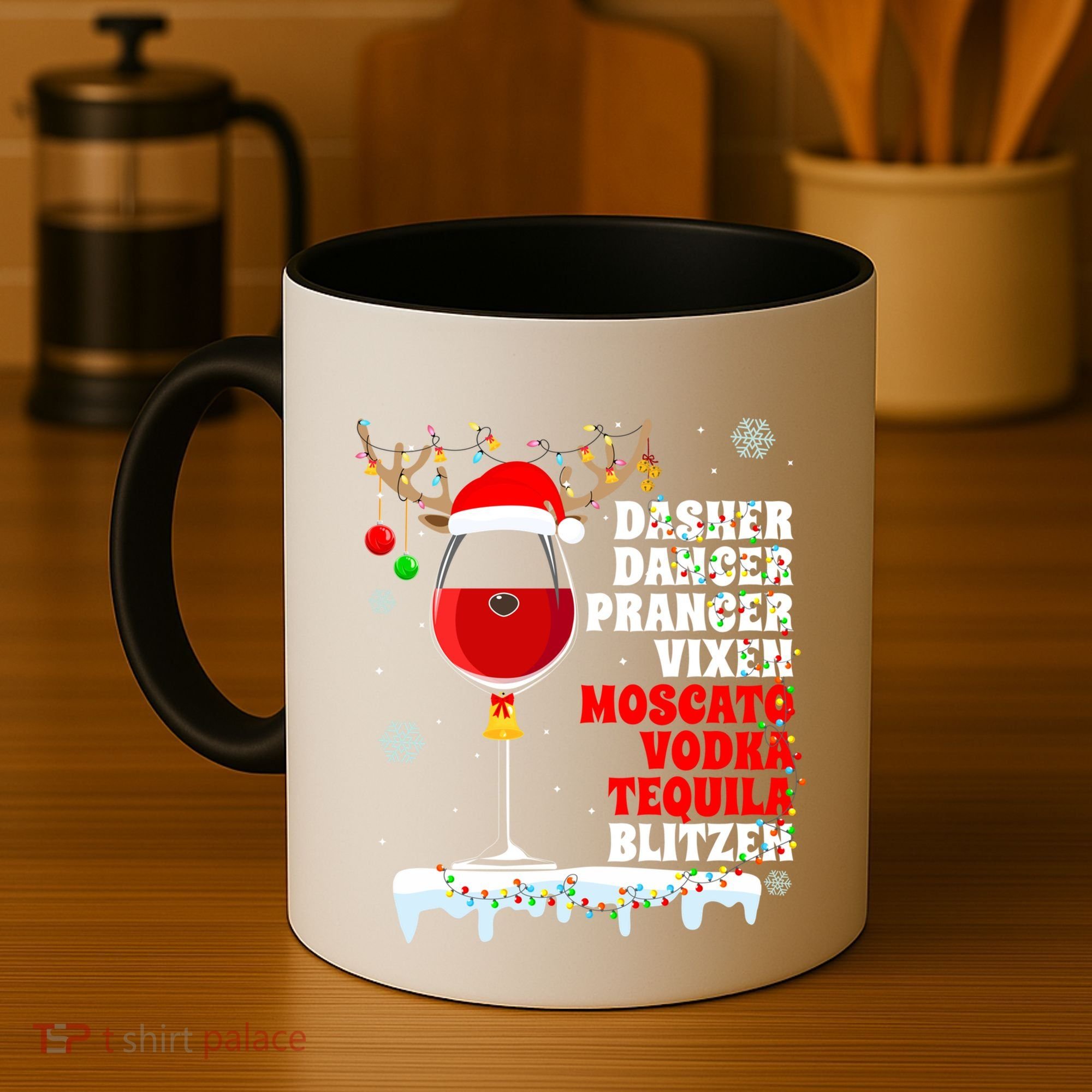 Dasher Dancer Prancer Vixen Moscato Vodka Tequila Blitzen Gift Coffee Mug