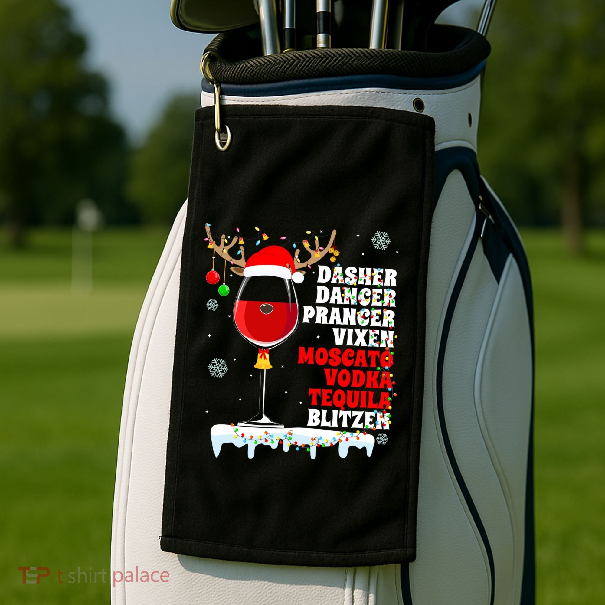 Dasher Dancer Prancer Vixen Moscato Vodka Tequila Blitzen Gift Golf Towel