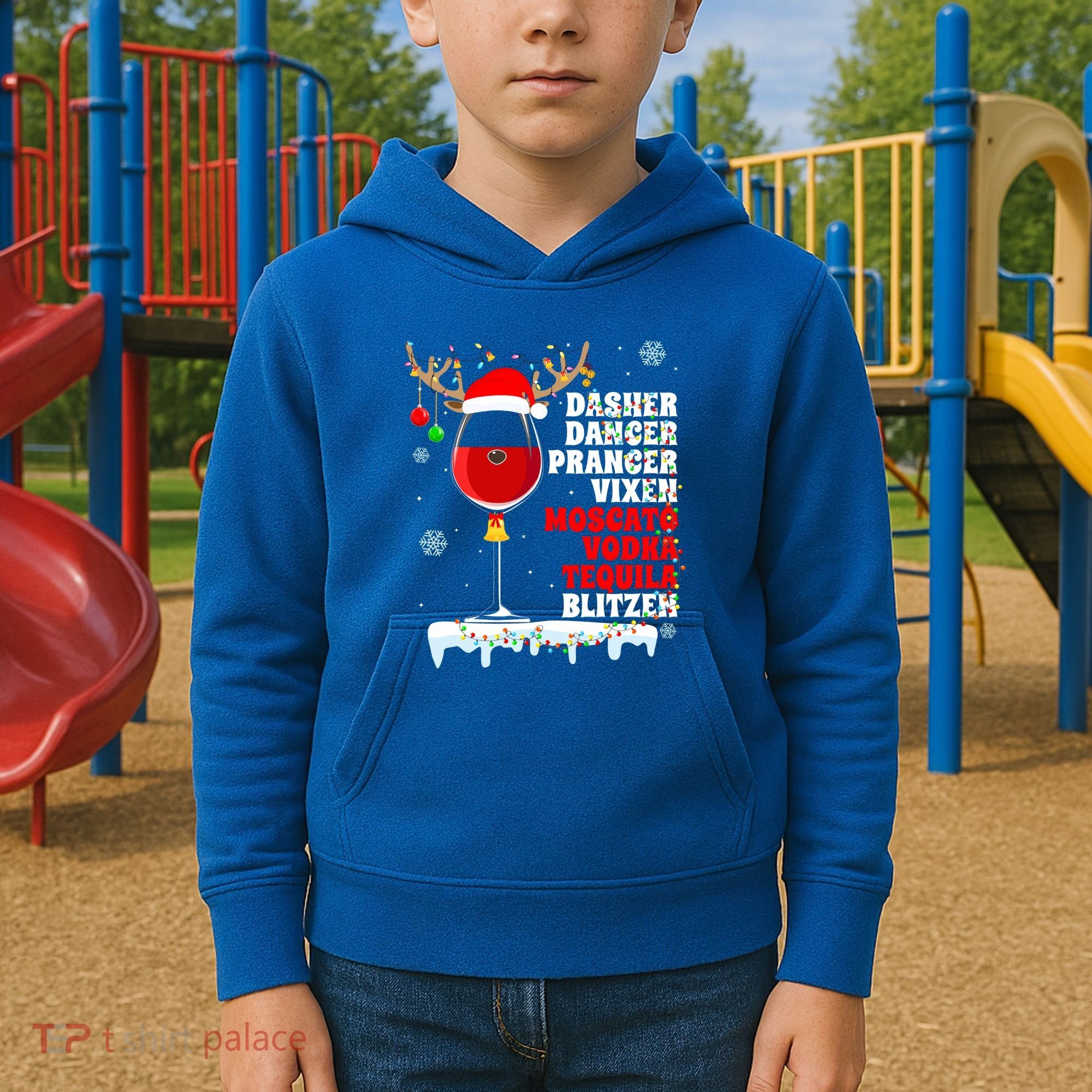 Dasher Dancer Prancer Vixen Moscato Vodka Tequila Blitzen Gift Kids Hoodie