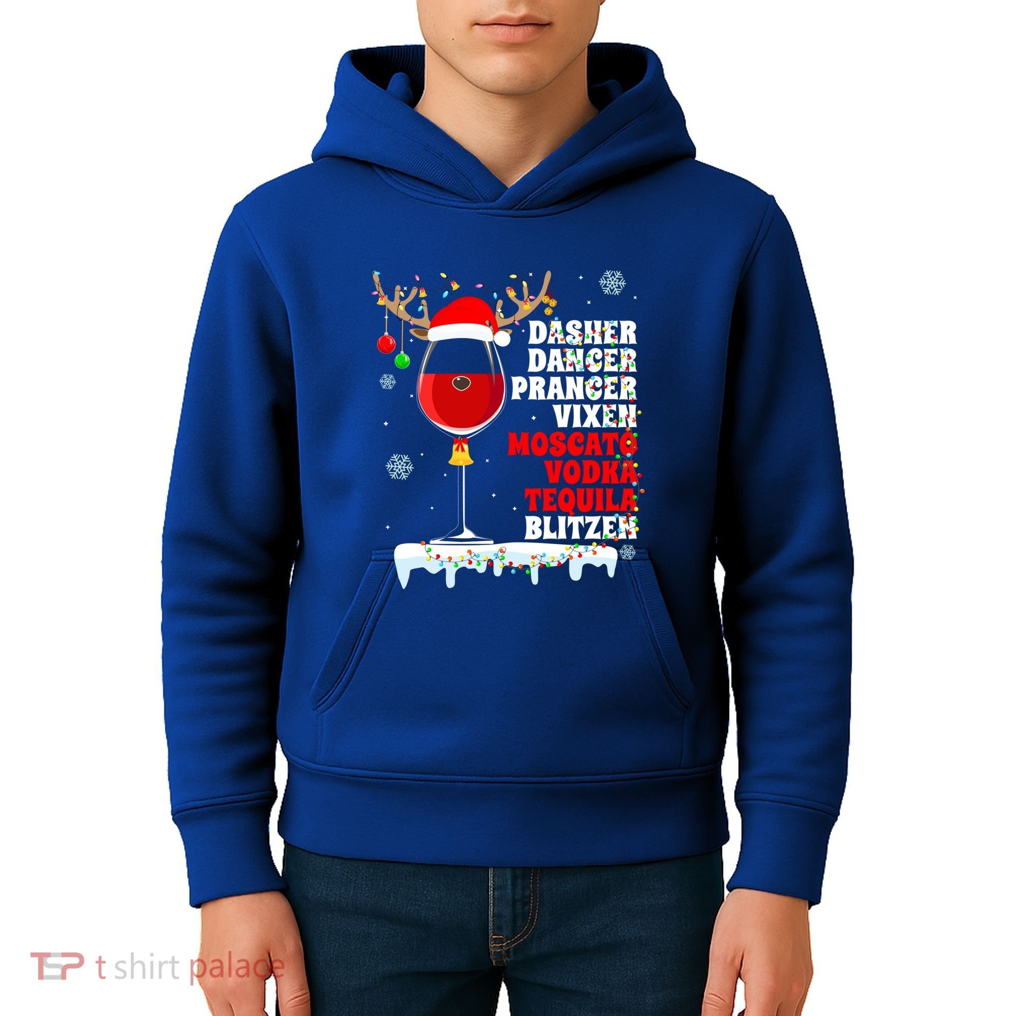Dasher Dancer Prancer Vixen Moscato Vodka Tequila Blitzen Gift Kids Hoodie