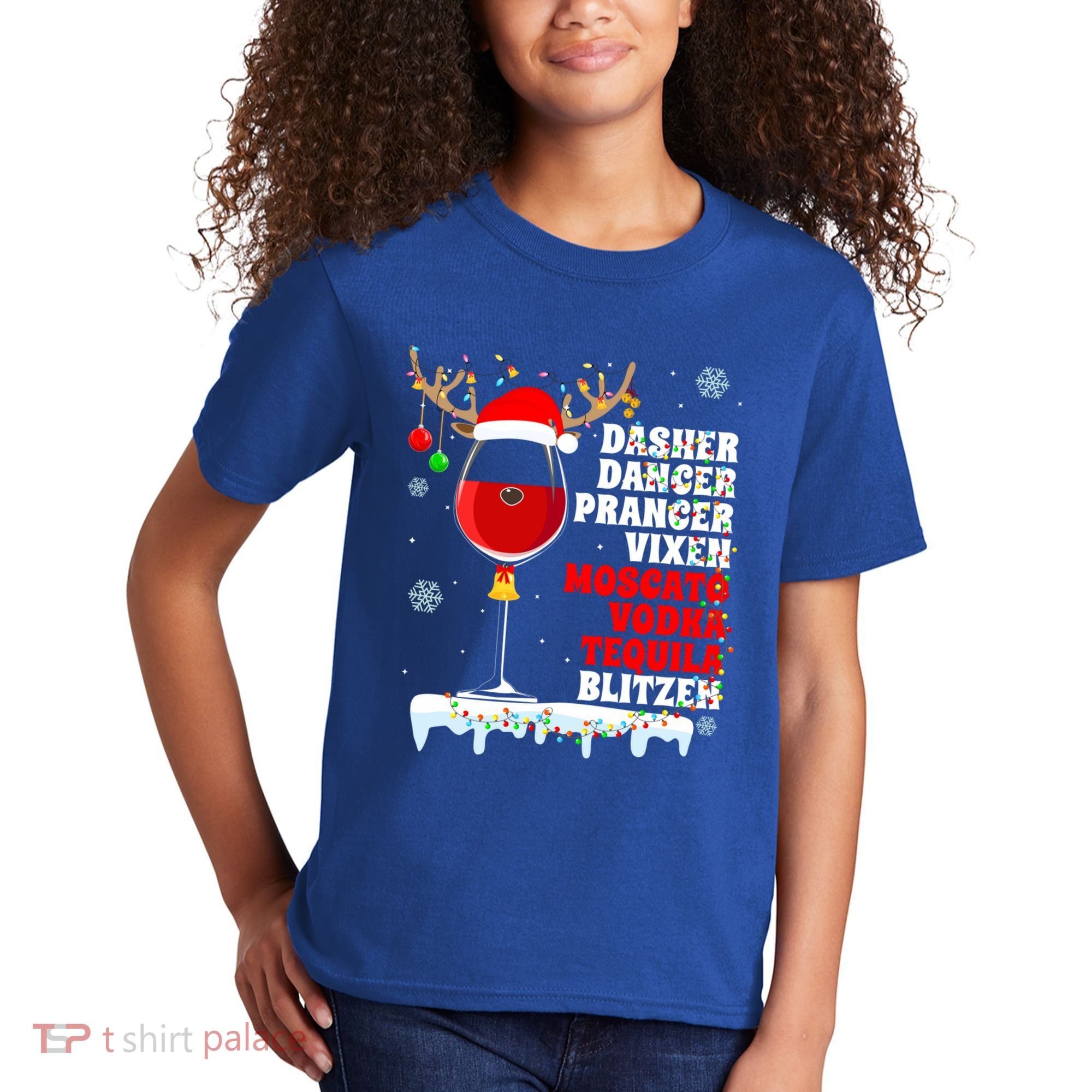 Dasher Dancer Prancer Vixen Moscato Vodka Tequila Blitzen Gift Kids T-Shirt