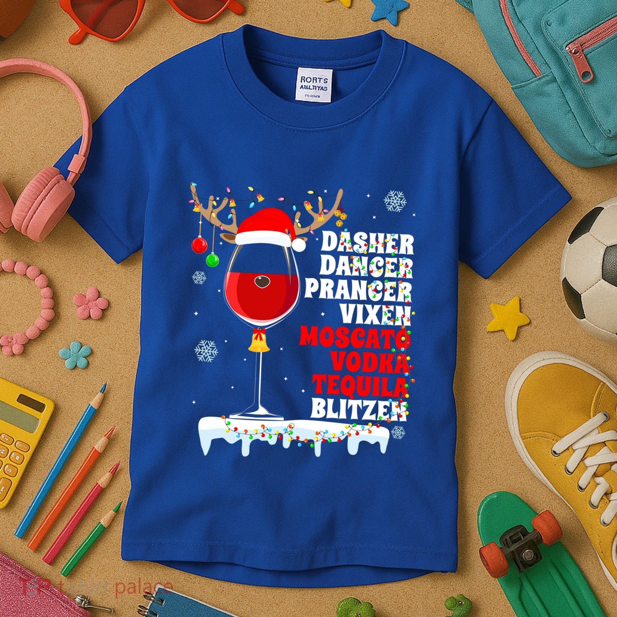 Dasher Dancer Prancer Vixen Moscato Vodka Tequila Blitzen Gift Kids T-Shirt