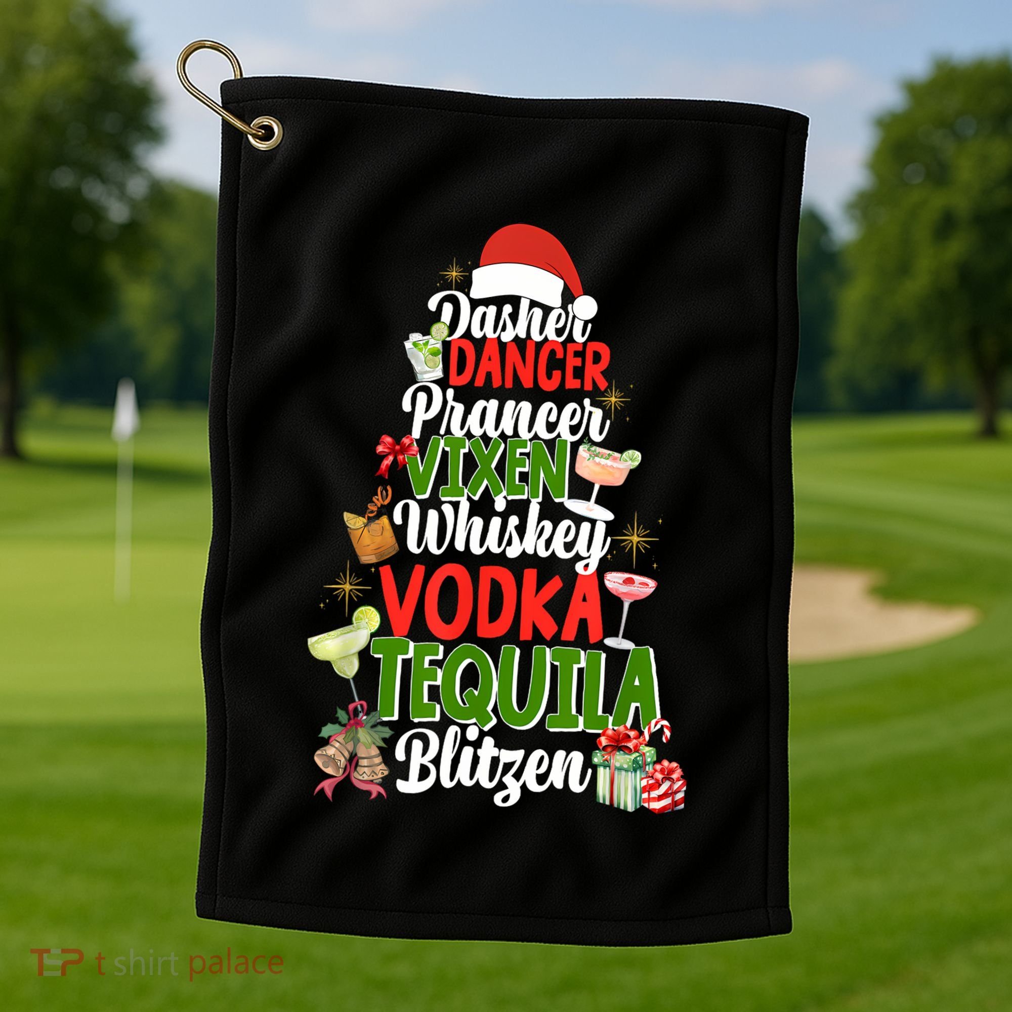 Dasher Dancer Prancer Vixen Moscato Vodka Tequila Blitzen Golf Towel