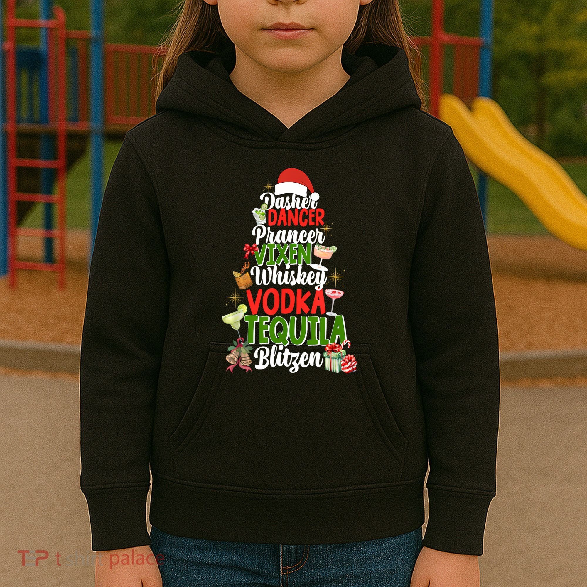 Dasher Dancer Prancer Vixen Moscato Vodka Tequila Blitzen Kids Hoodie