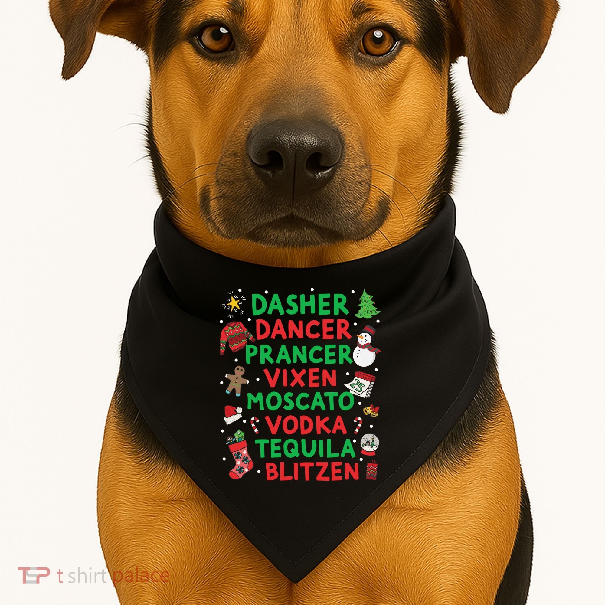 Dasher Dancer Prancer Vixen Moscato Vodka Tequila Blitzen USA-Made Doggie Bandana