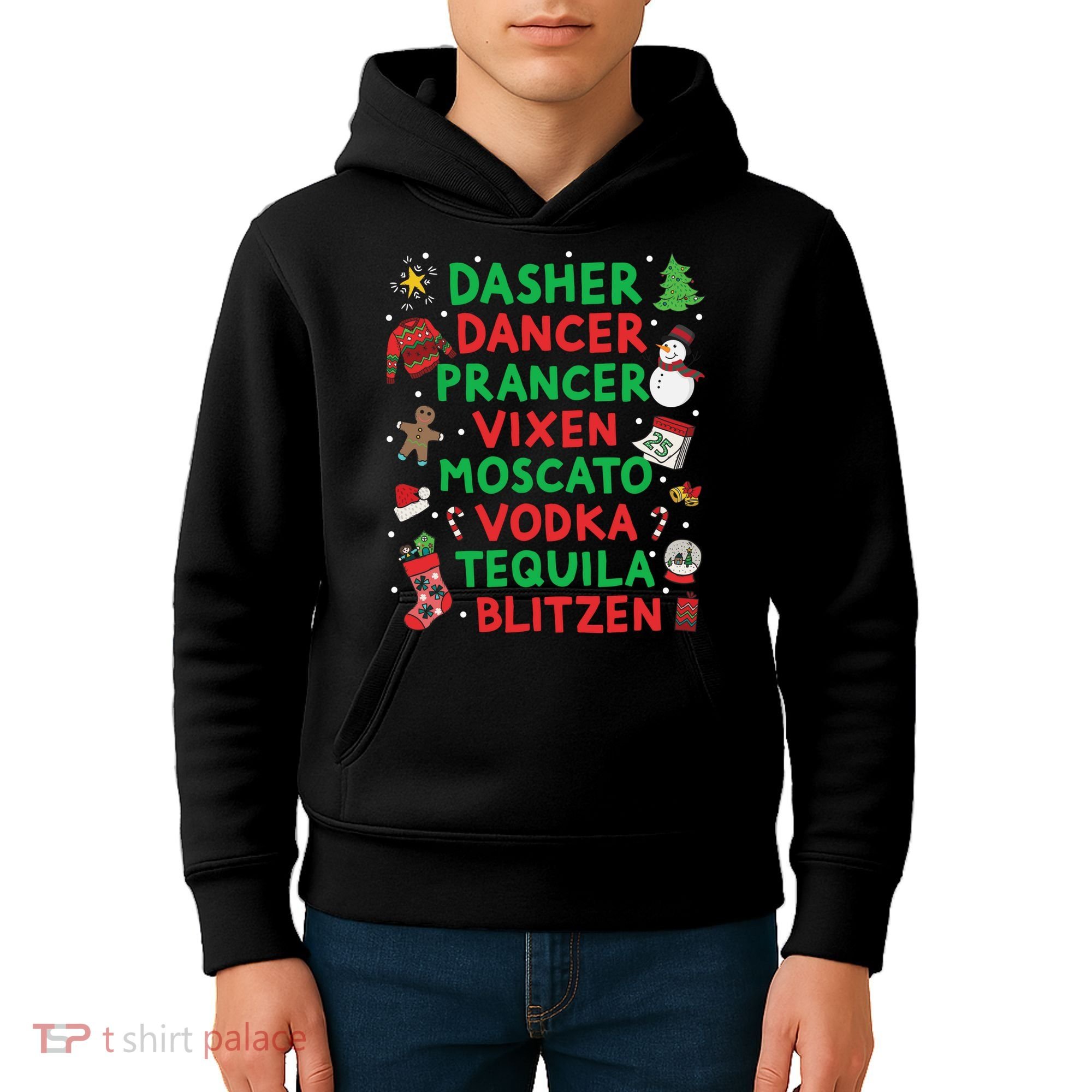 Dasher Dancer Prancer Vixen Moscato Vodka Tequila Blitzen Kids Hoodie