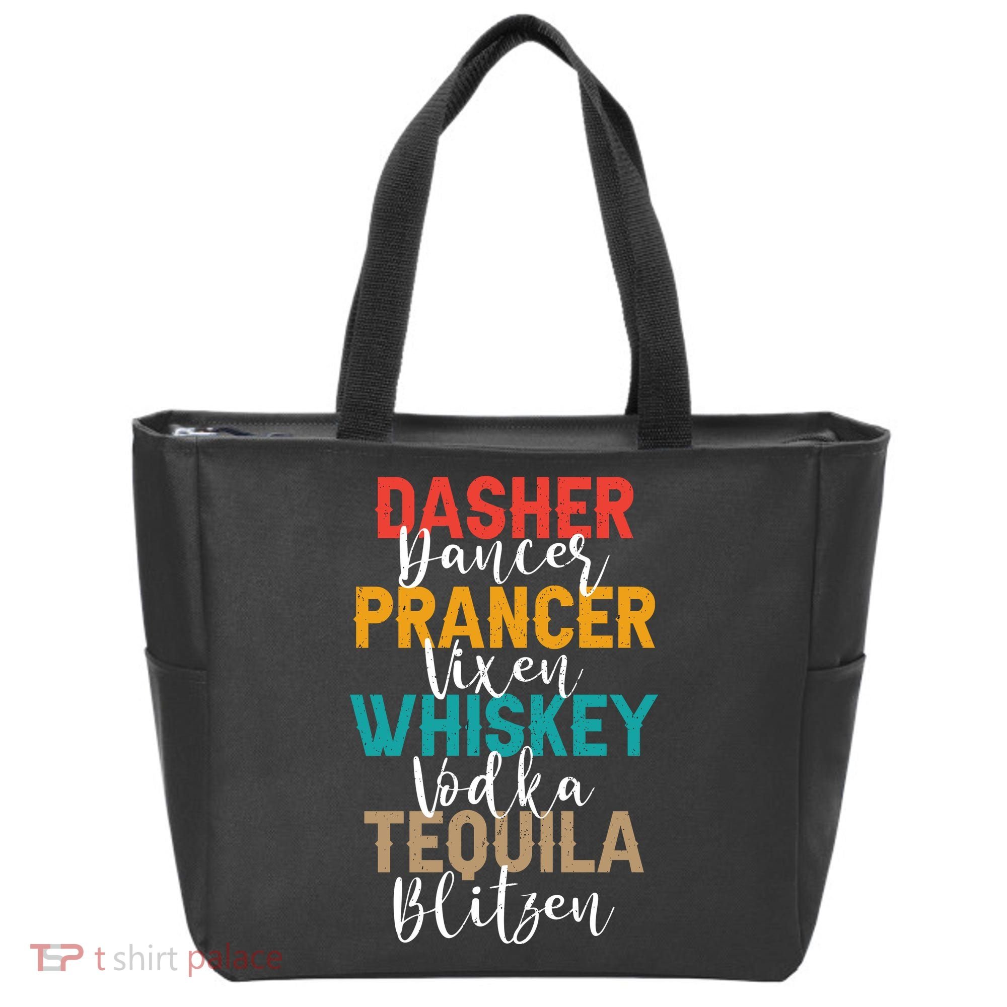 Dasher Dancer Prancer Vixen Whiskey Vodka Tequila Blitzen Tote Bag