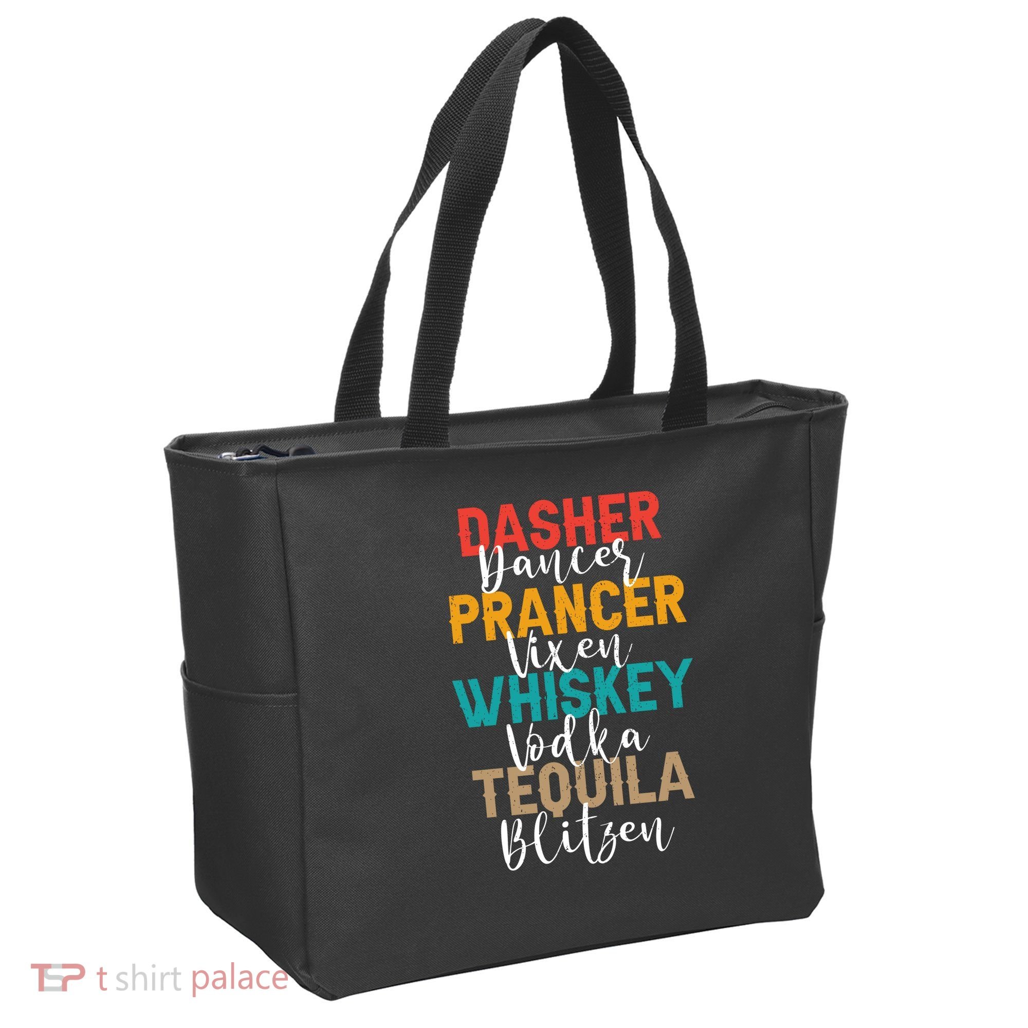 Dasher Dancer Prancer Vixen Whiskey Vodka Tequila Blitzen Tote Bag