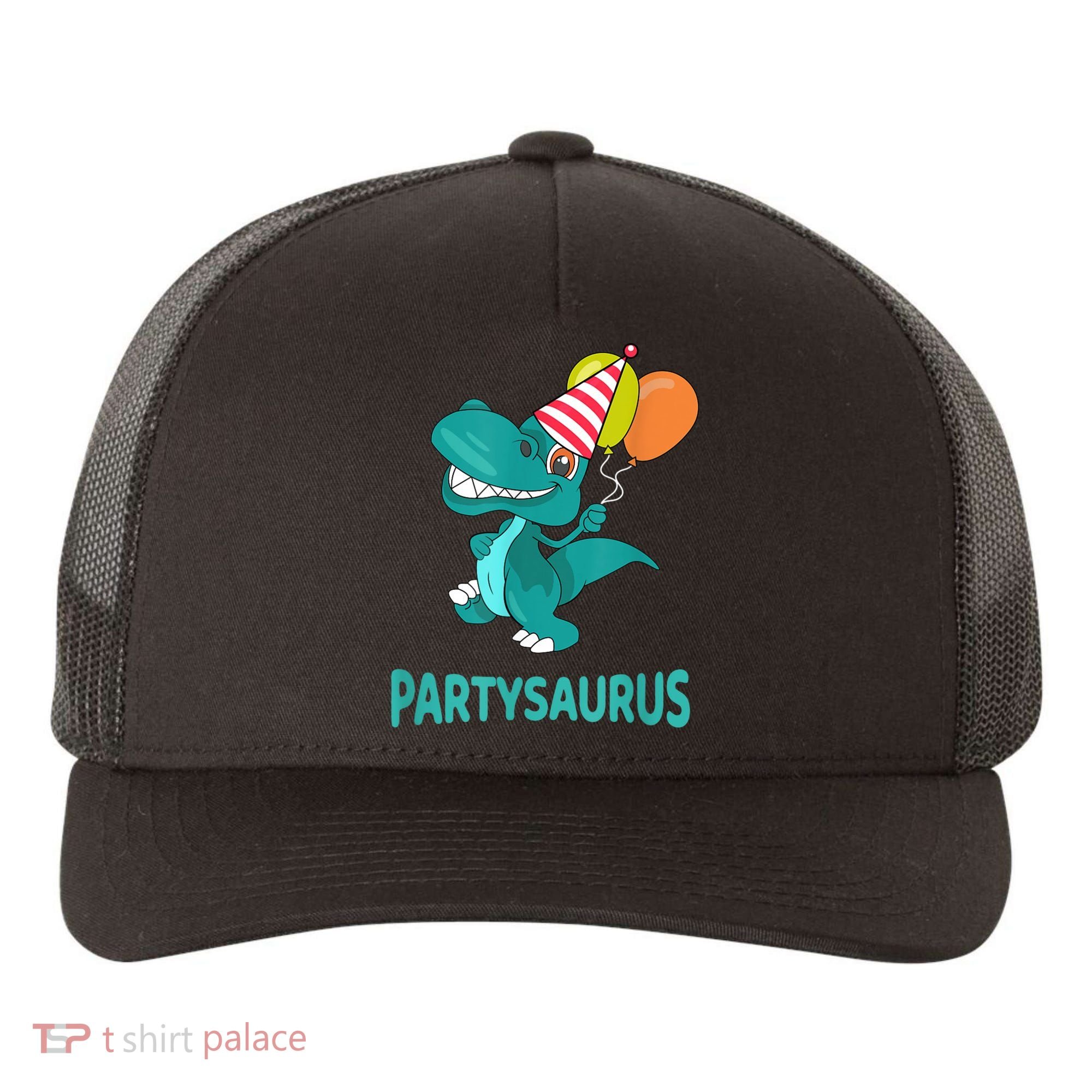Dino Dinosaur Party Party Saurus Funny Dinosaur With Balloon Yupoong Adult 5-Panel Trucker Hat