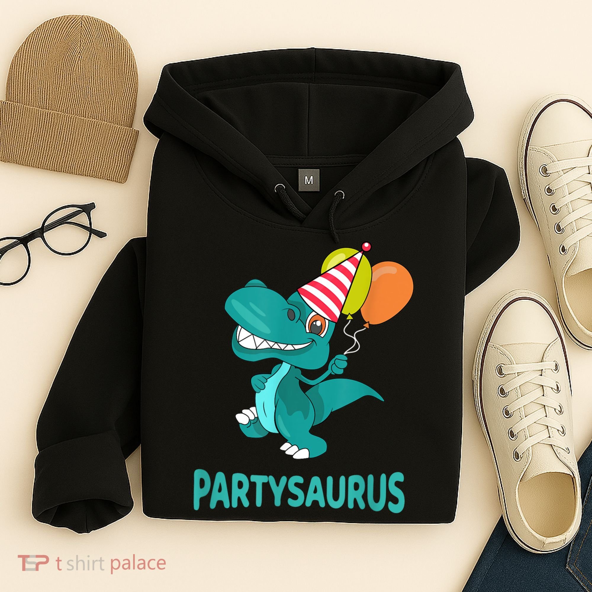 Dino Dinosaur Party Party Saurus Funny Dinosaur With Balloon Hoodie