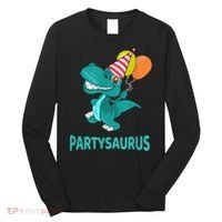 Dino Dinosaur Party Party Saurus Funny Dinosaur With Balloon Long Sleeve Shirt thumb 0
