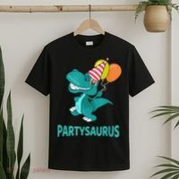 Dino Dinosaur Party Party Saurus Funny Dinosaur With Balloon T-Shirt thumb 2