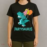 Dino Dinosaur Party Party Saurus Funny Dinosaur With Balloon T-Shirt thumb 4