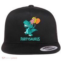 Dino Dinosaur Party Party Saurus Funny Dinosaur With Balloon Flat Bill Trucker Hat thumb 0