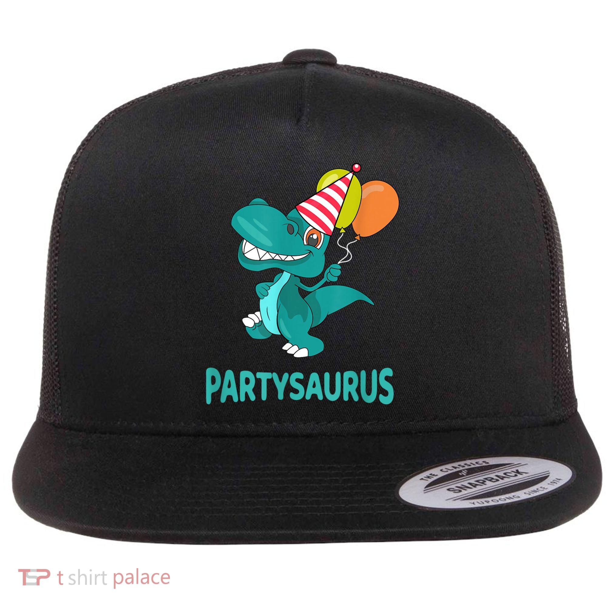 Dino Dinosaur Party Party Saurus Funny Dinosaur With Balloon Flat Bill Trucker Hat