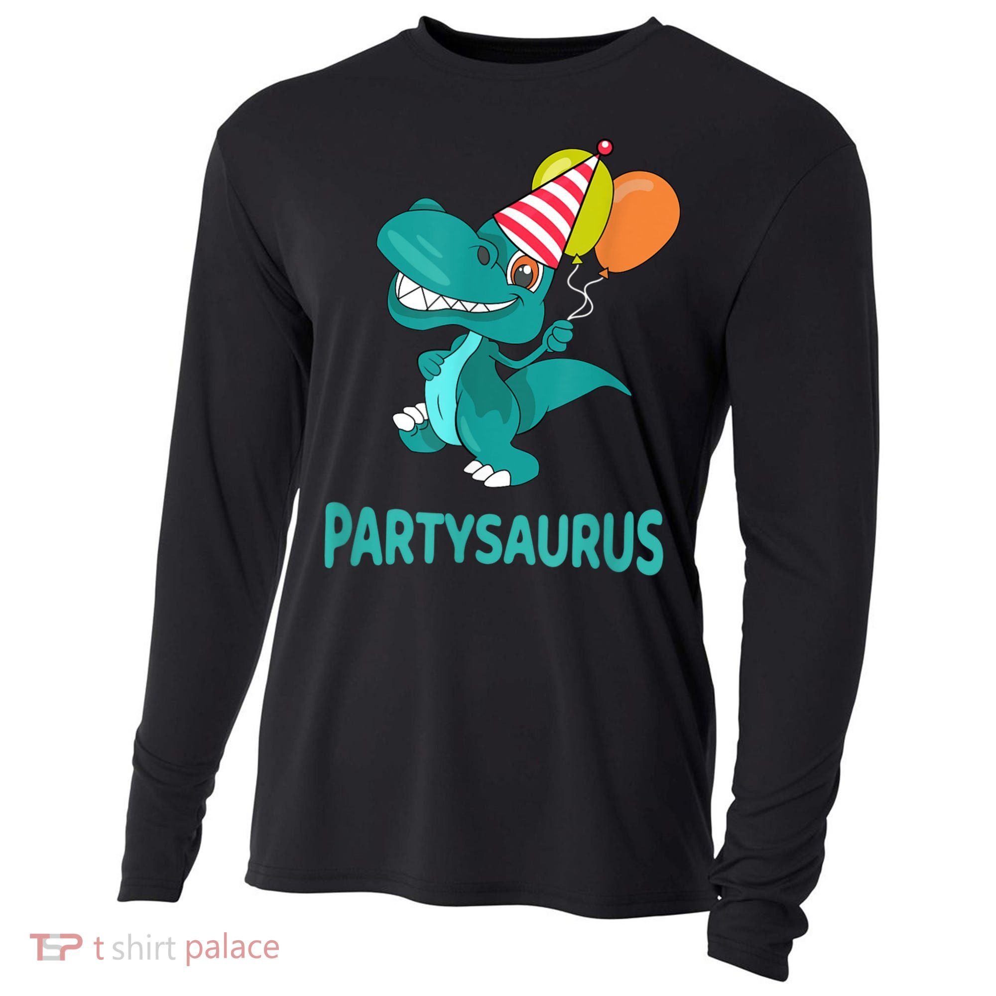 Dino Dinosaur Party Party Saurus Funny Dinosaur With Balloon Cooling Performance Long Sleeve Crew