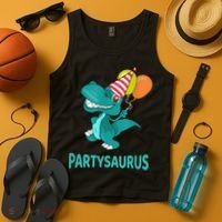 Dino Dinosaur Party Party Saurus Funny Dinosaur With Balloon Tank Top thumb 4