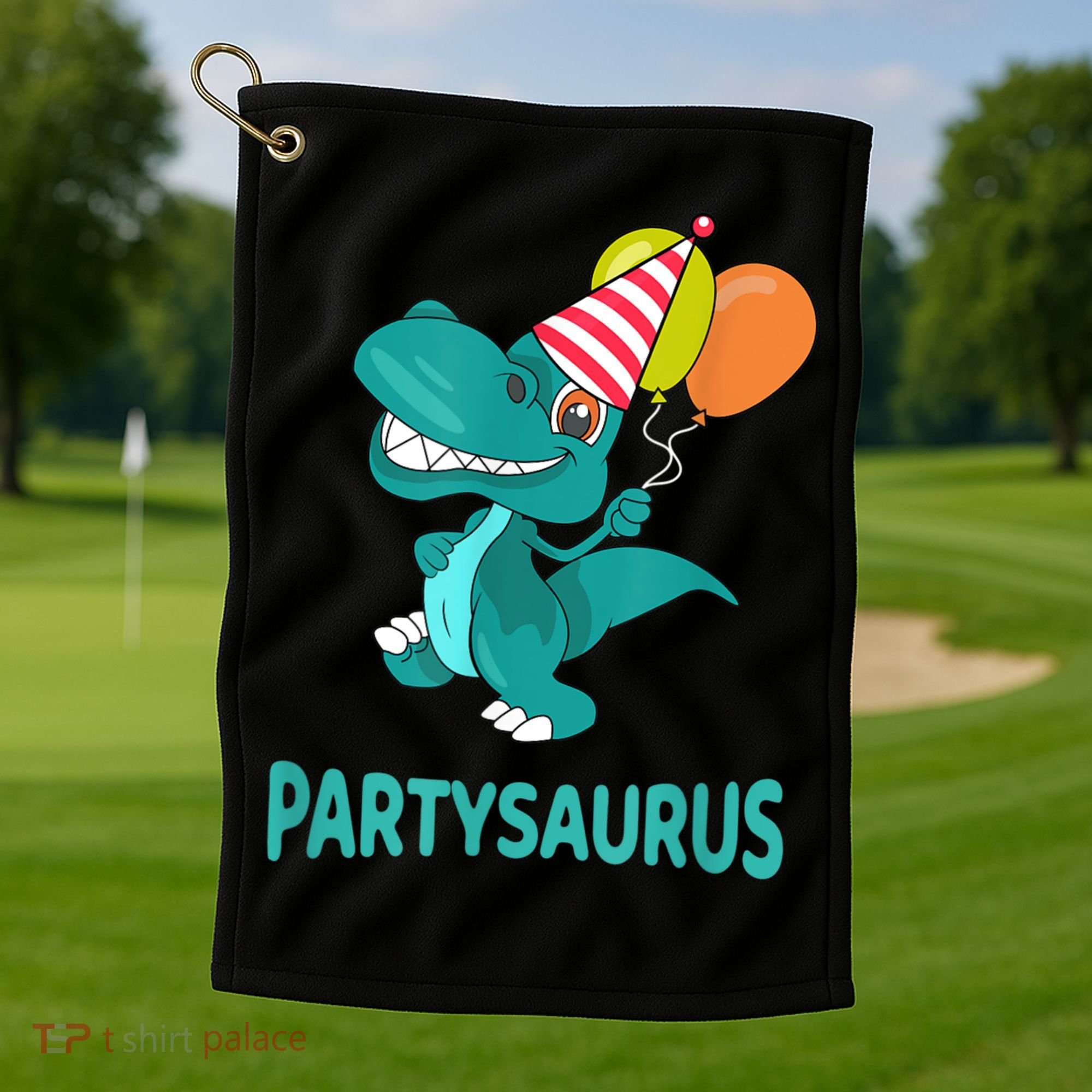 Dino Dinosaur Party Party Saurus Funny Dinosaur With Balloon Golf Towel
